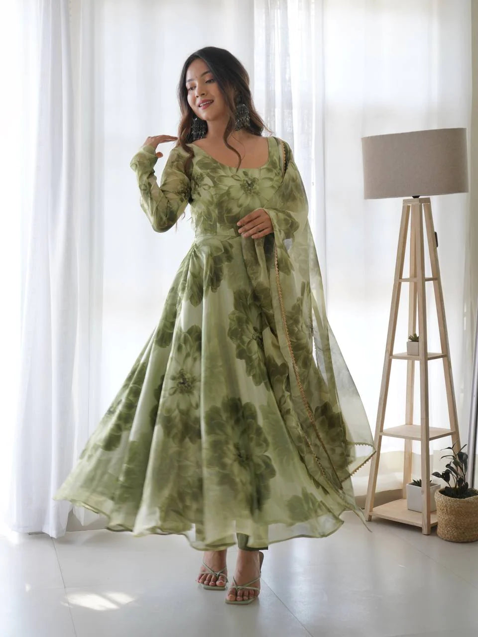 PURE SOFT ORGANZA SILK ANARKALI CUT GOWN SET