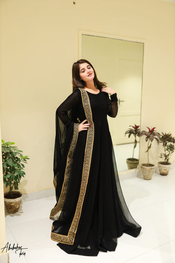 SOLID BLACK ANARKALI WITH GHARARA