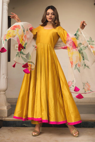 Sunflower Yellow Anarkali Set - Set Of Three