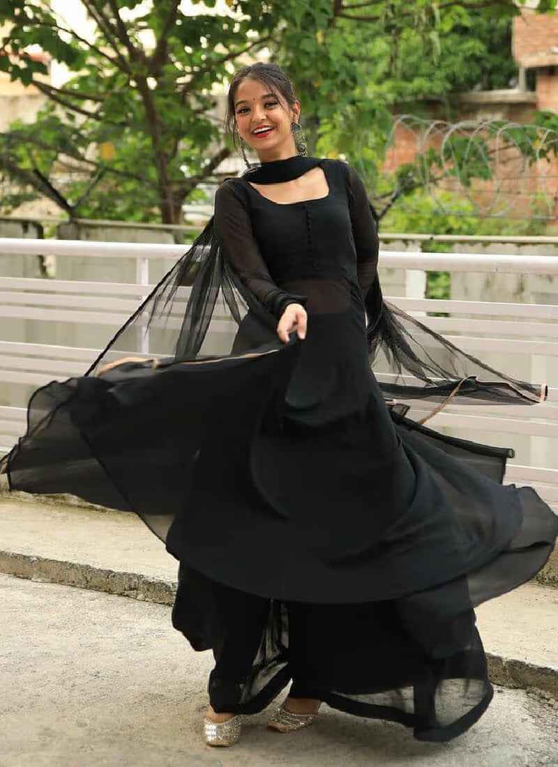 Trendy Look Black Color Georgette Gowns